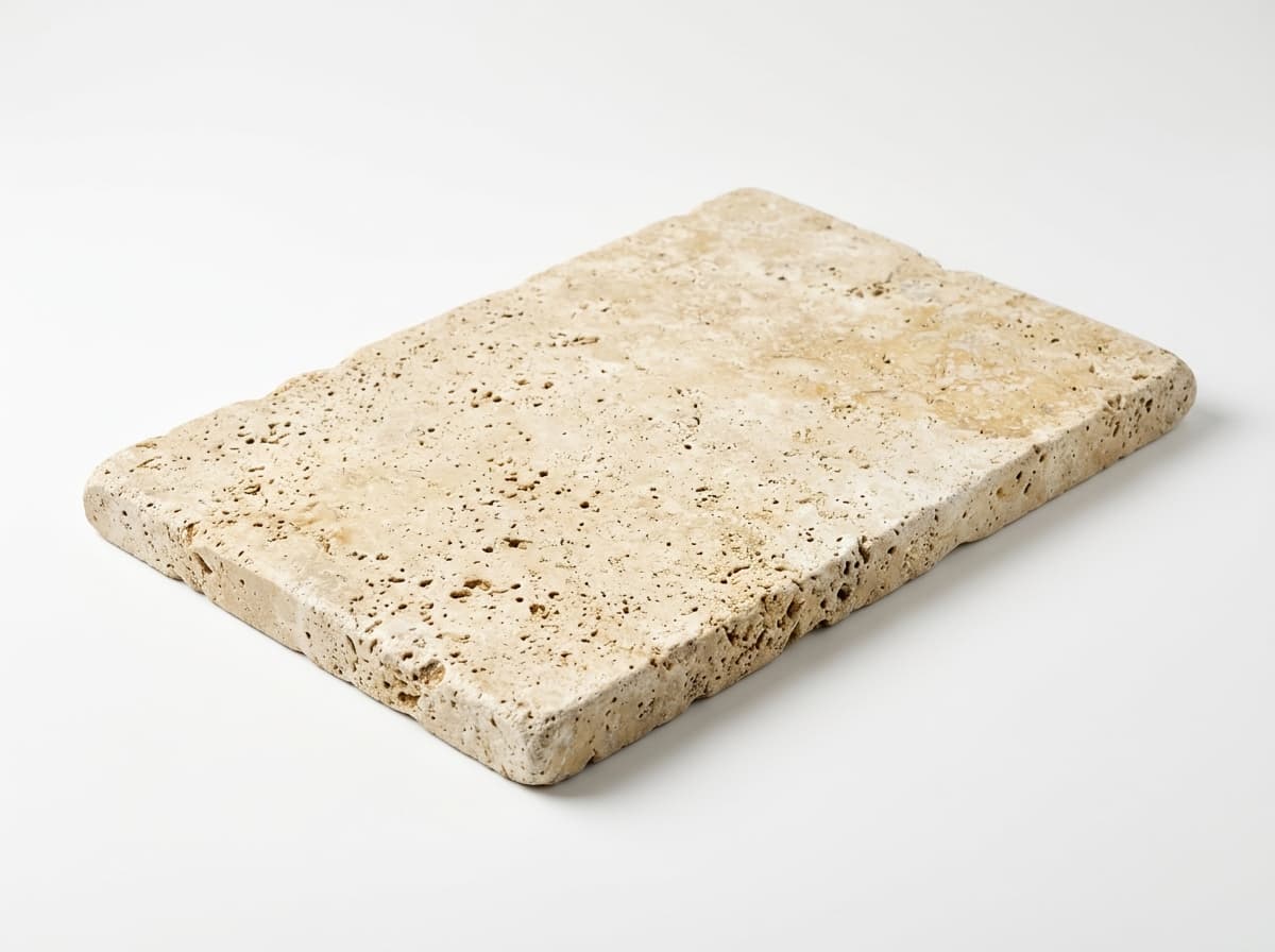 Sample render of a tumbled travertine paver on a white studio background